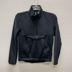 Adidas Womens Sz XS Black Half Zip Faux Fur Kangaroo Pocket Fleece Pullover